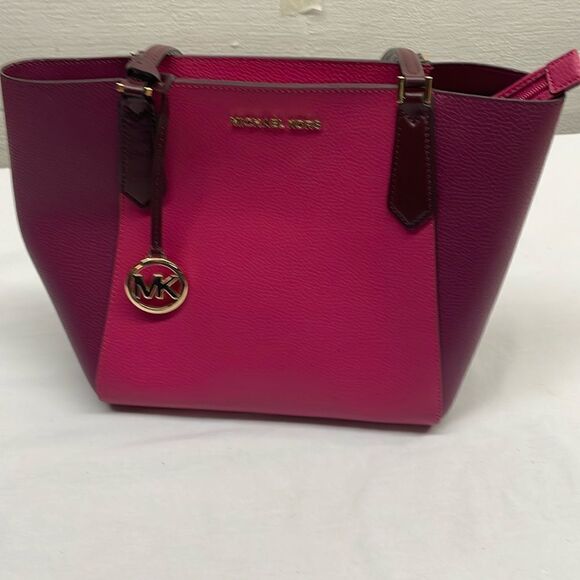 MICHAEL Michael Kors Handbags - Michael Kors Kimberly Small Bonded Tote signature Electric Pink Multi Leather